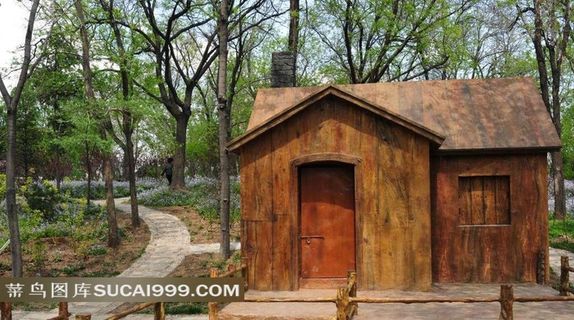 天津西沽公园木屋摄影素材