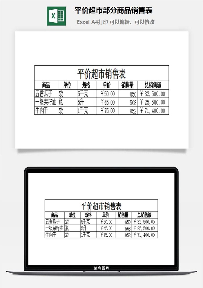 平价超市部分商品销售表excel模板