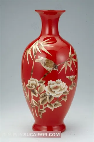 精美花鸟画图案花瓶高清素材