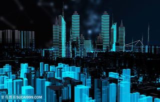 蓝色线条模拟城市夜景高清图片