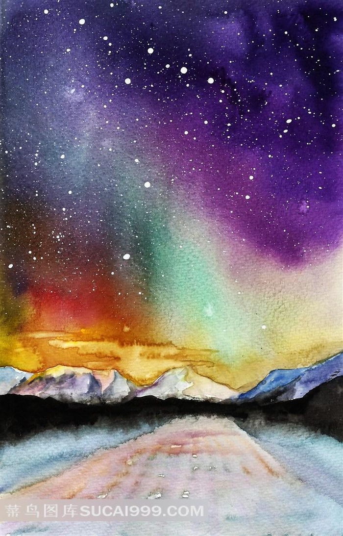 北极光水彩画