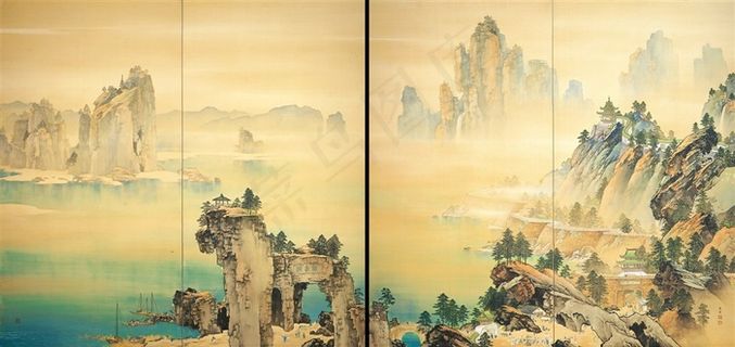 桥本关雪山水绘画作品素材