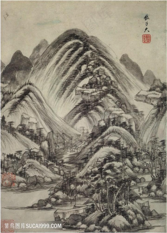 画家巨然仿古画册仿子久国画图片