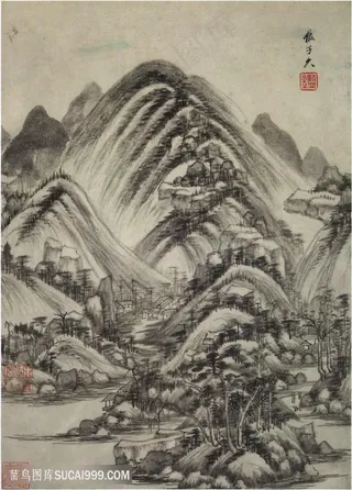 画家巨然仿古画册仿子久国画图片