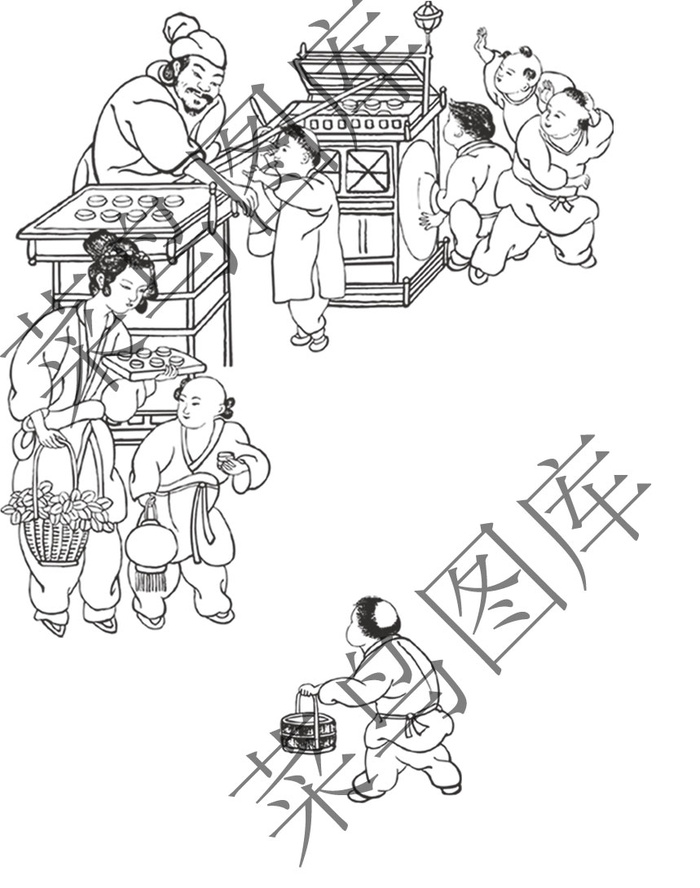 古代摆摊卖饼图片psd模版下载
