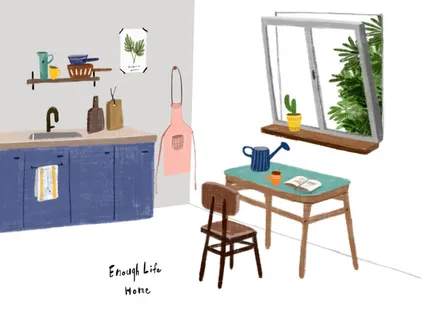 厨房风格布置绘画PSD素材