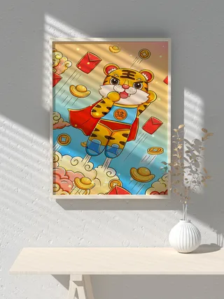 2022新年可爱卡通虎年国潮风海报