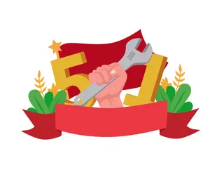 五一劳动节创意插画边框设计