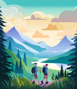 徒步旅行出游风景清新背景