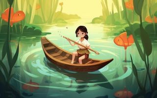 湖泊划船女孩山水风景背景