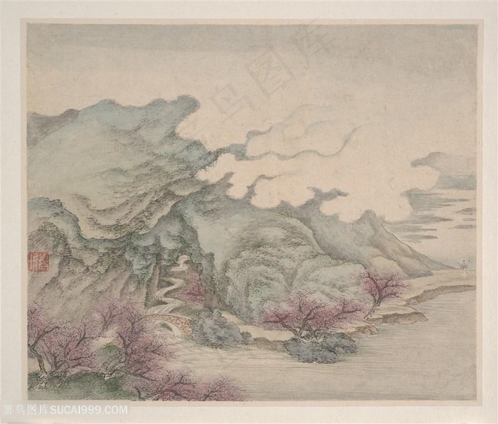 清代画家樊圻山水册页桃源仙境图国画图片