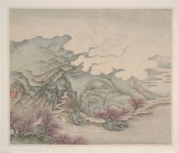 清代画家樊圻山水册页桃源仙境图国画图片