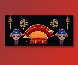 手绘国潮风展板电商中国风背景