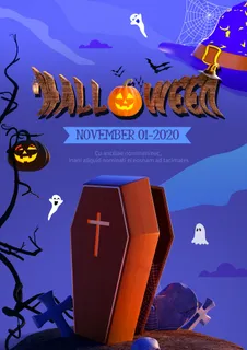 恐怖蓝色棺材万圣节海报