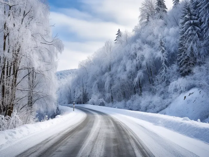 森林*的雪路白雪皑皑的道路，美丽的冬季摄影图(3696x2784)