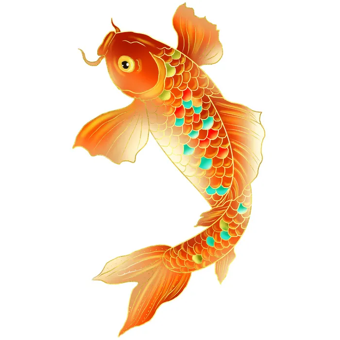 手绘烫金国潮中国风卡通锦鲤鱼金鱼插画装饰元素PSD设计素材psd模版下载