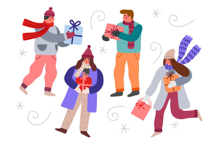 冬天服饰服装冬装穿冬装保暖冬季卡通人物男女装Ai矢量图片素材