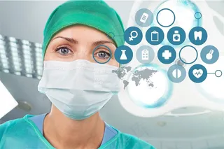 手术室医生与信息图标高清图