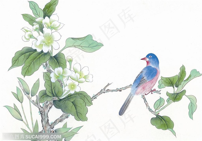 喜鹊枝头唱歌水墨图