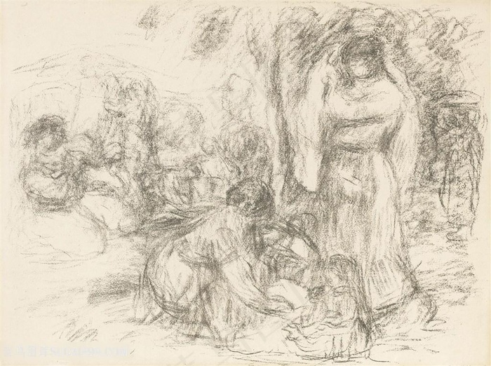 素描女性风景画