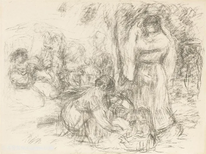素描女性风景画
