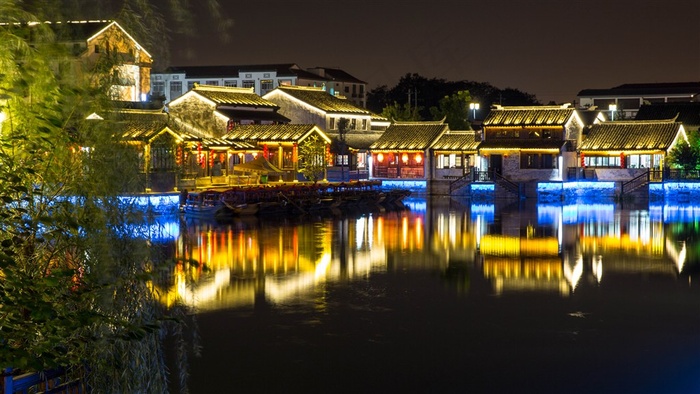 江苏无锡荡口古镇夜景摄影图片