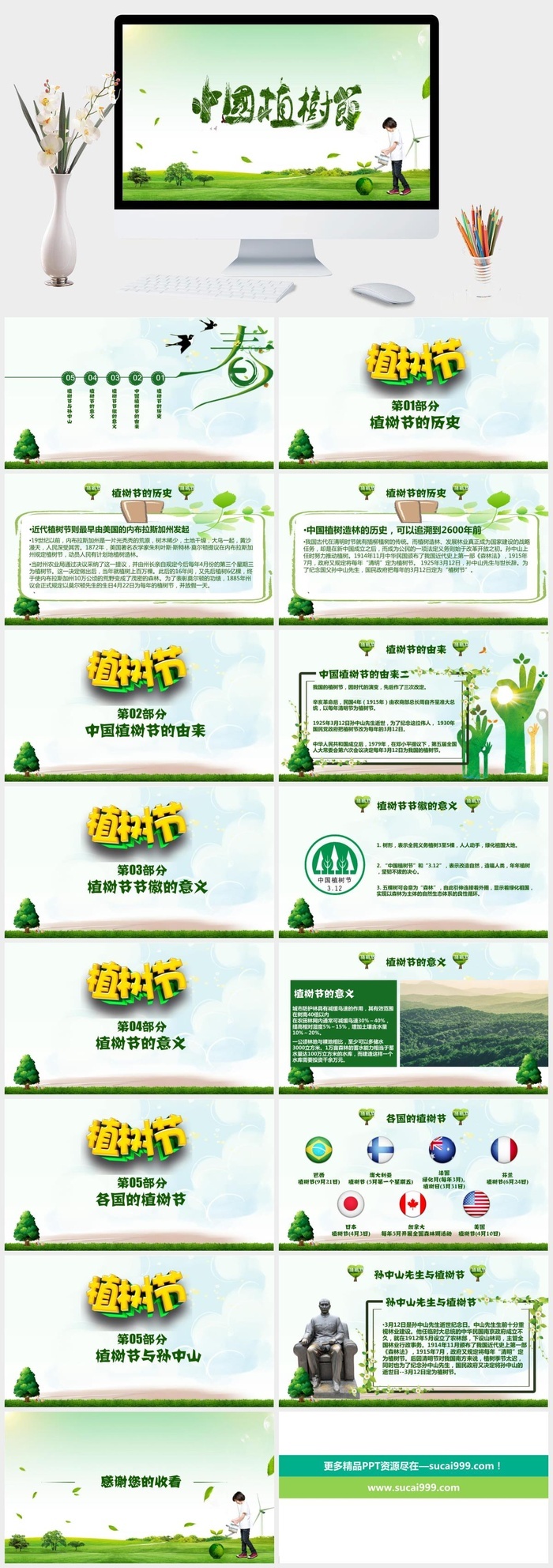 绿色小清新植树节活动报告PPT模板