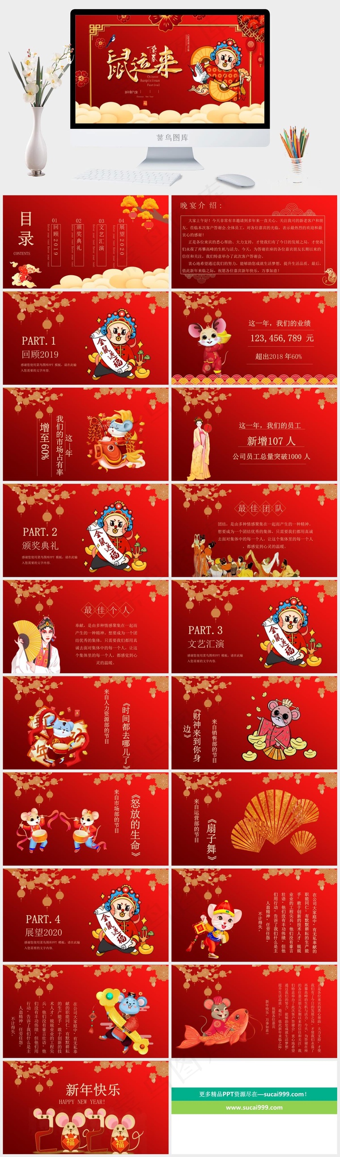 红色中国风卡通风营销PPT模板