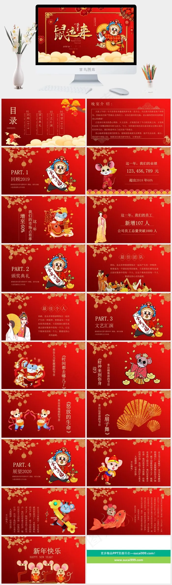 红色中国风卡通风营销PPT模板