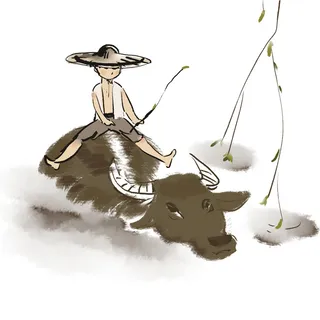 清明清明节卡通牧童骑牛过河 清明清明节卡通牧童骑牛过河