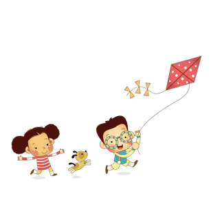风筝 小狗 男孩女孩 卡通
