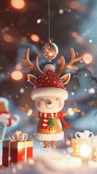 冬天圣诞节下雪圣诞树雪人礼物，冬季暖光