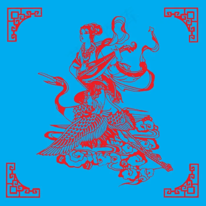 年画剪纸 剪纸风元素ai矢量模版下载
