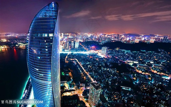 厦门双子夜景城市风景图片