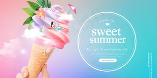 创意清新缤纷夏日夏天海报