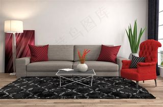 红色客厅装修设计效果图高清图片