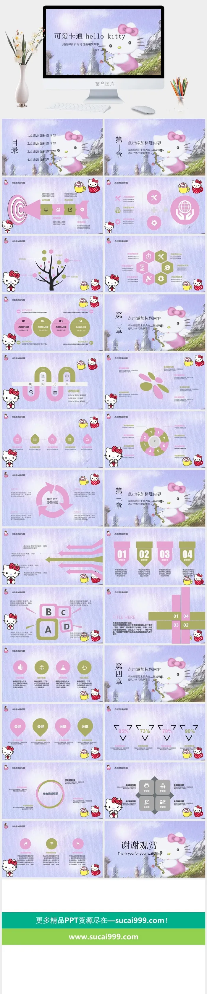 可爱卡通helloKitty通用PPT模板