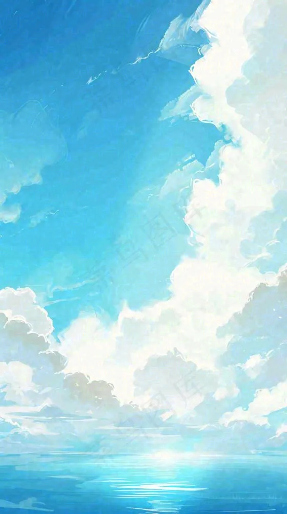 海洋海面蓝天云层白云清新春天夏天阳光，立夏夏至大暑小暑(816x1456)