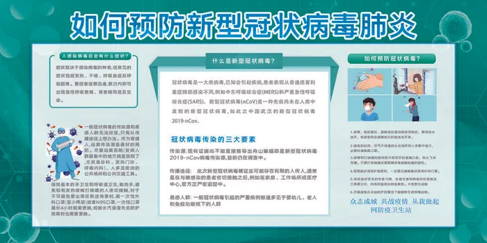 绿色预防新冠战胜疫情宣传展板psd模版下载