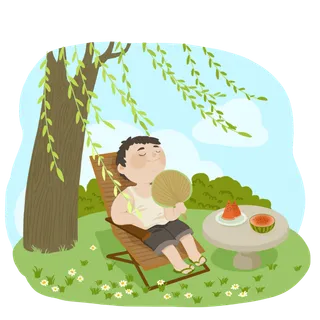 扇子西瓜乘凉睡觉