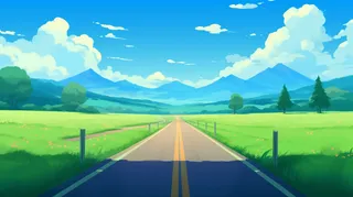 春夏蓝天白云草原高山卡通插画