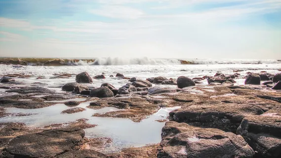 户外风景海边礁石退潮