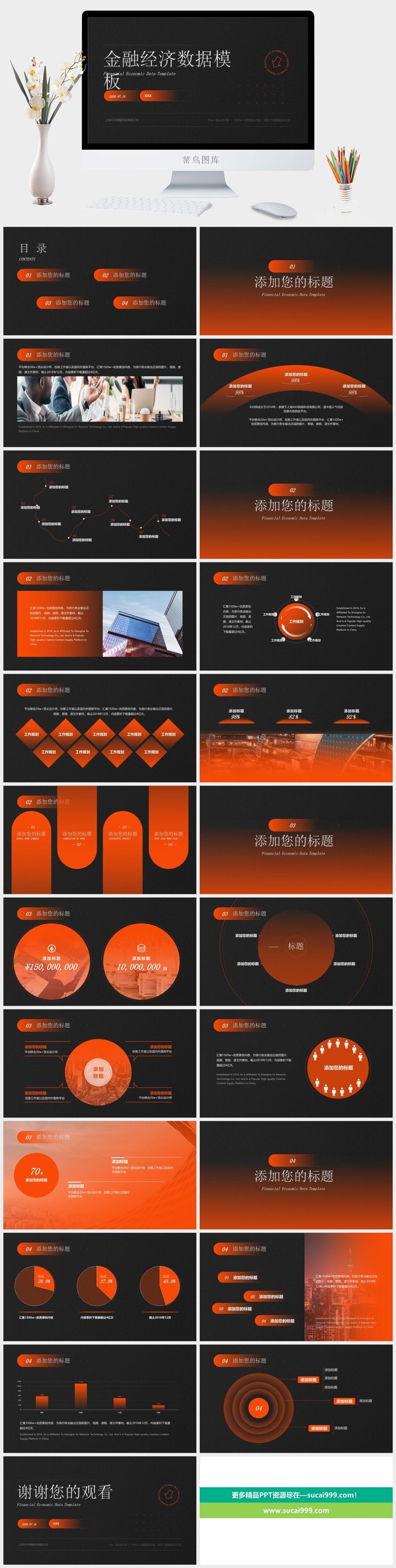 橙色科技风金融经济数据工作汇报ppt模板