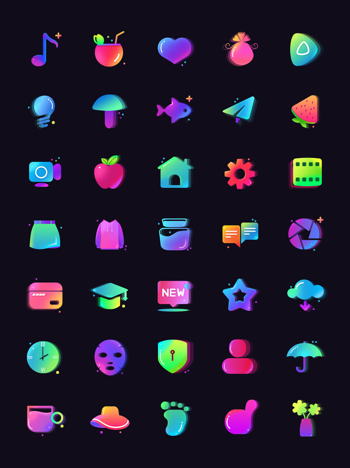 彩色icon手机线性小图标UI素材AI矢量图psd设计源文件app菜单分类