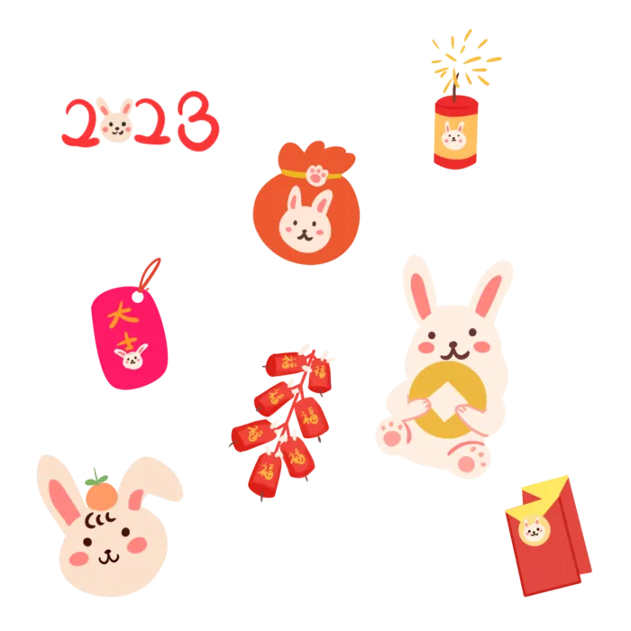 2023新年兔年素材卡通兔子万事如意
