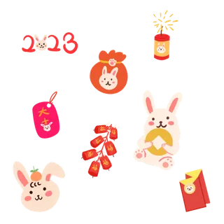 2023新年兔年素材卡通兔子万事如意