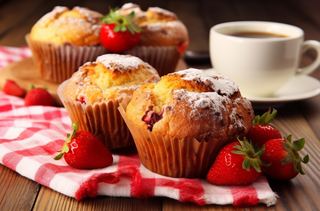 小蛋糕草莓甜点下午茶摄影图