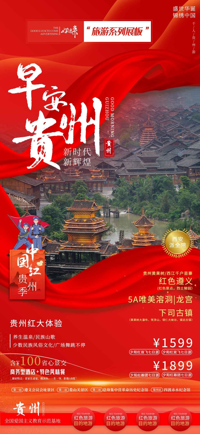 红色贵州旅游展板