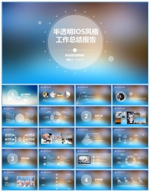 梦幻朦胧背景半透明点线创意iOS风工作总结报告ppt模板预览图