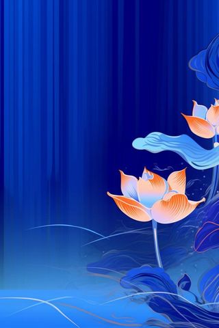 蓝色中国风荷花意境大气背景